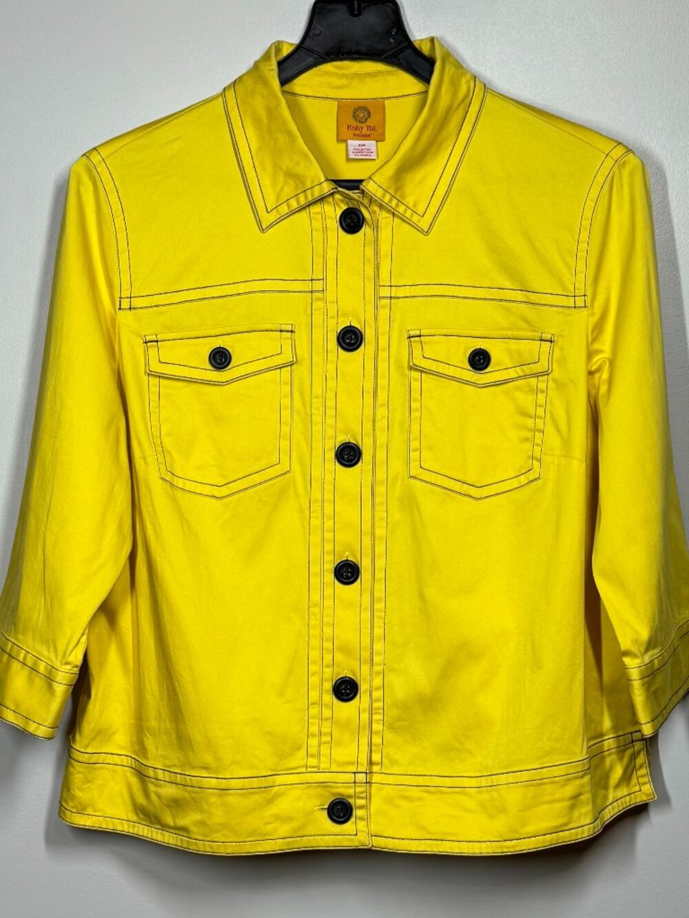 Ruby Rd Womens 16W Yellow Utility Jacket Button Front Contrast Stitch Jacket